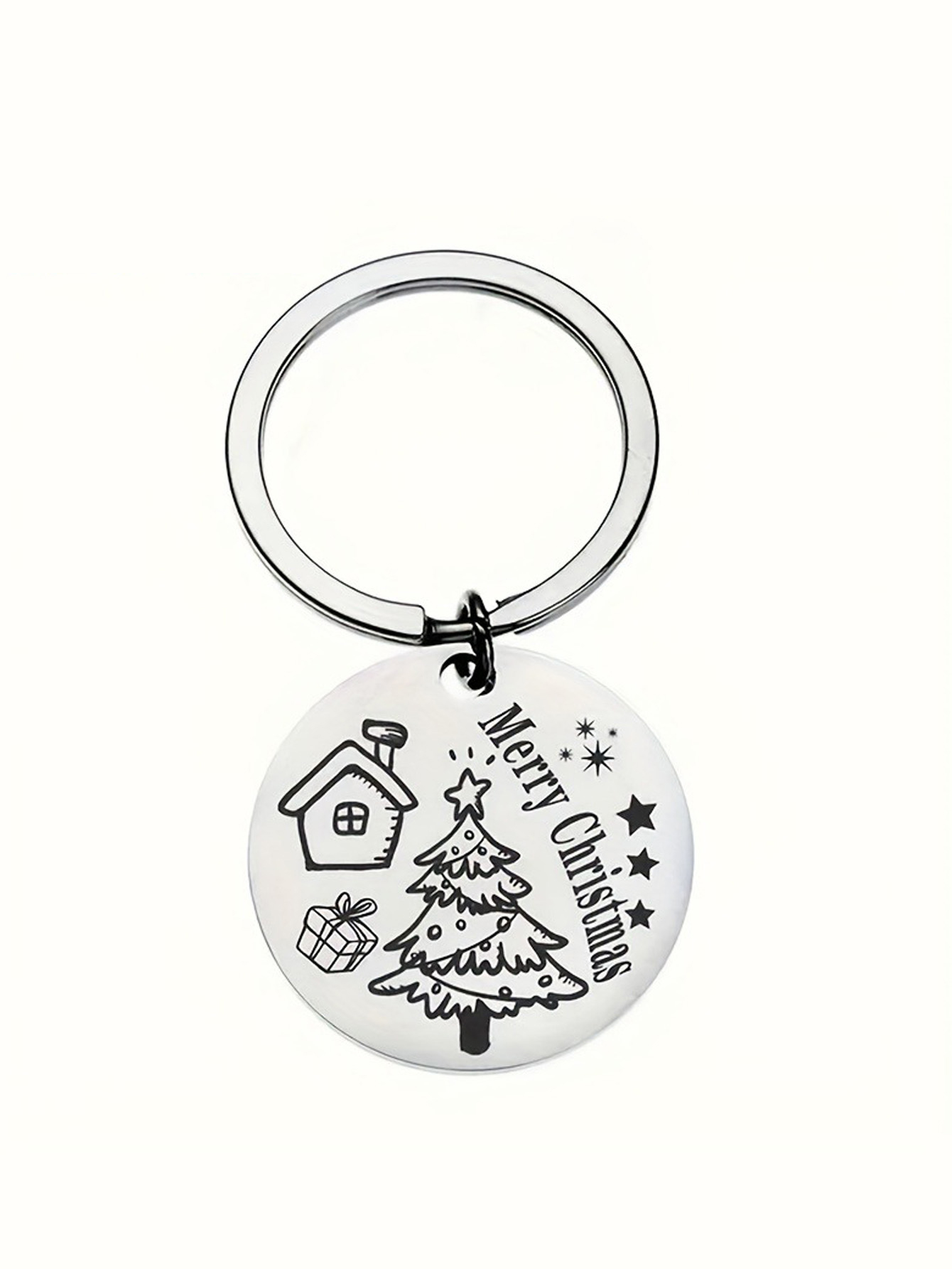 Christmas Holiday Stainless Steel Engraved Keyring Ornament